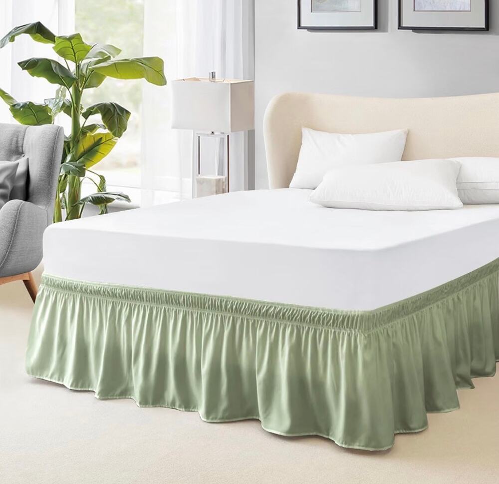 Sage green Queen Bed Skirt, Queen Size, Easy Fit with 15-Inch drop